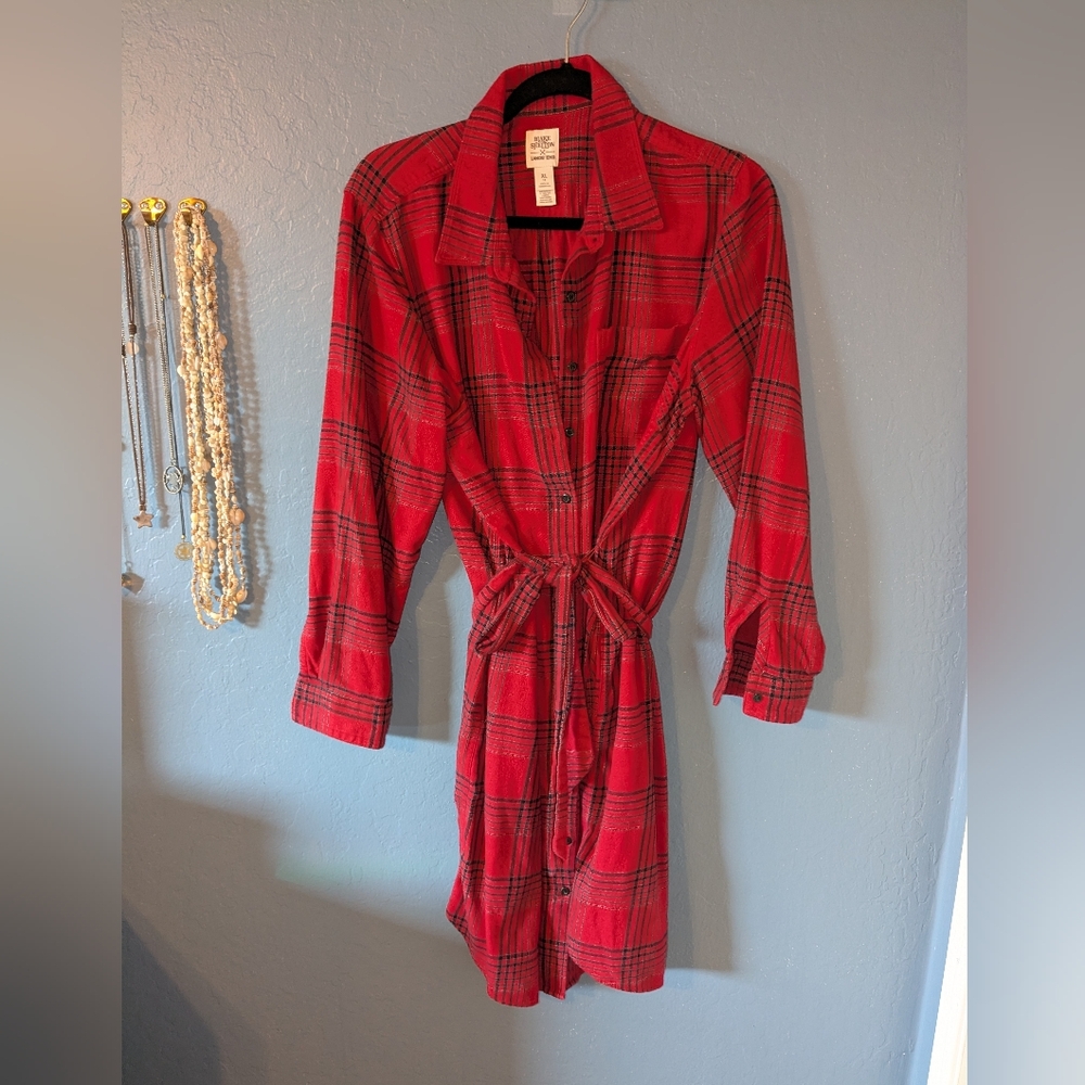 Land's End/Blake Shelton Flannel Plaid Shirtdress Sz 18 -has Pockets